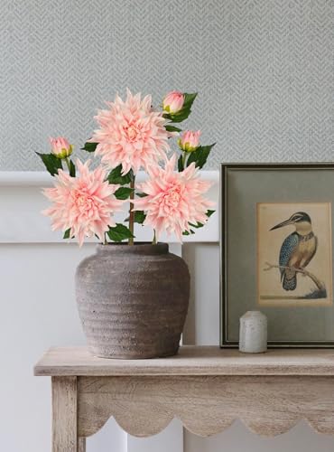Artificial Dahlia Flowers – Set of 3 | 27.9" Tall Real-Touch Silk Dahlia Stems with Large 6.1" Blooms | Lifelike Soft Pink Faux Flowers for Home Decor, Wedding, Centerpieces & Floral Arrangements - color: Soft Pink