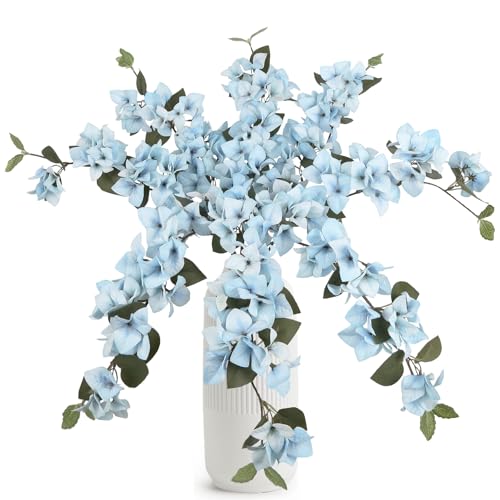 Faux Bougainvillea 8 PCS Realistic Blue Artificial Bougainvillea Silk Flowers 29.9" Long Stem Flowers for Tall Vase Home Wedding Centerepieces Decor (Blue) - color: Blue