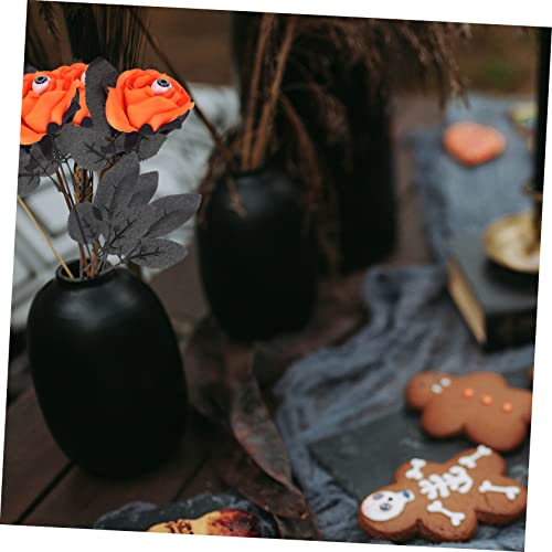 Ipetboom 5Pcs Halloween Creepy Faux Roses with Iron Cloth Plastic Halloween Flowers for Spooky Party Decorations Haunted House Accents Pumpkin Yellow with Beads