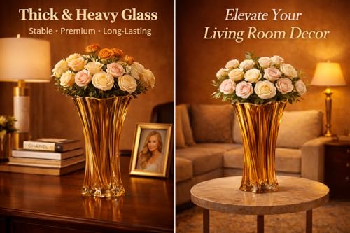Glass Vases for Flowers，Thickened 3.5 lb Modern Vases for Tables Centerpieces for Home Decor, Colorful and Clear Irregular Crystal Vase (Amber) - color: Amber