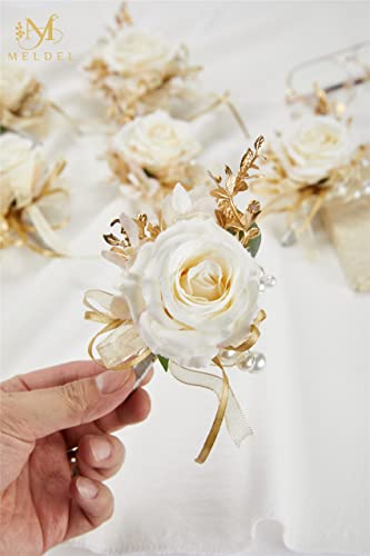 Champagne Boutonniere for Men Wedding, Set of 6, Groom and Best Man Boutonniere for Wedding Ceremony Anniversary, Formal Dinner Party and Rustic Fall Wedding Prom - color: Champagne1# Boutonniere(set of 6)