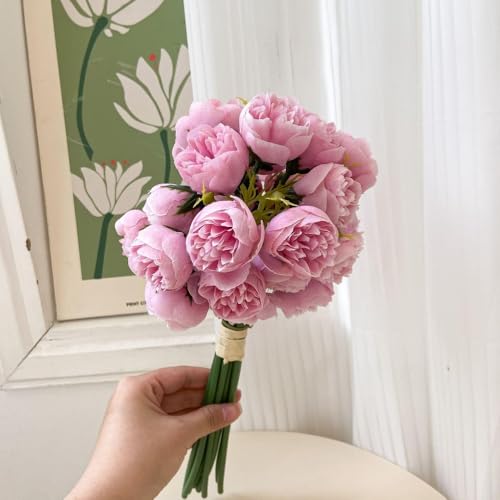 27 Heads Roses Peony Fake Flowers Retro Silk Artificial Rose Flowers (Deep Pink) - color: Deep Pink