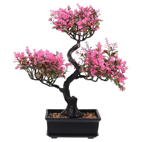 Artificial Bonsai Tree, Fake Potted Bonsai Plants Decoration, Simulation Faux Plants Decor, Desktop Realistic Welcoming Pine Ornament for Home Office Entryway Chests Decor, Pink - color: Pink