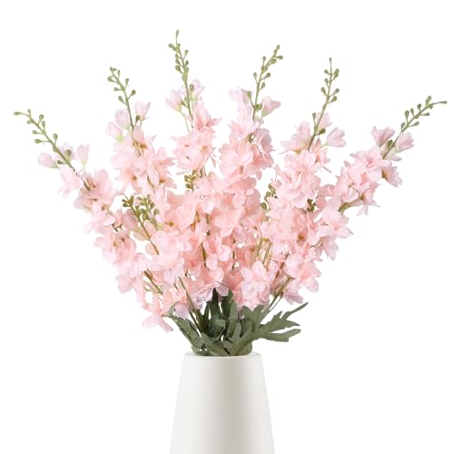 6PCS Light Pink Delphinium Artificial Flowers 33" Larkspur Silk Flowers Long Stem Artificial Flowers for Tall Vase Wedding Centerpieces for Tables Home Decor Indoor (Light Pink) - color: Light Pink