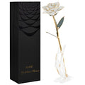 SW 24k Gold Dipped Real Rose Lasted Forever with Stand, White Gold Rose Gifts for Women Wife for Her, Christmas, Valentines Day, Mothers Day, Birthday - color: White