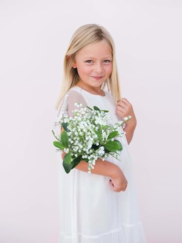 Rinlong Baby's Breath Bridesmaid Bouquet for Wedding, Prom, Homecoming | White Green Silk Bridal Bouquet, Destination Friendly - color: 11-baby's Breath