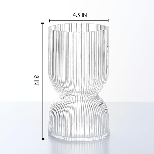 7.5 inch Vase for Flowers, Clear Ribbed Thickened Glass Vases, Hourglass Bud Flower Vase for Bookshelf, Dinner Table, Indoor Office Desktop, Meeting Room, Bathroom, Home Decor, Christmas Decoration - color: Glass Bud Clear, size: 7.5 inch