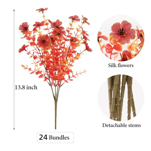 24 Bundles Artificial Fall Flowers Outdoor UV Resistant Fake Mums Bulk Outdoor Faux Mums Plants Plastic Flower Decorations for Home Garden Porch Hanging Planter Vase Autumn Decor Outside, Orange - color: Orange, size: 24PCS
