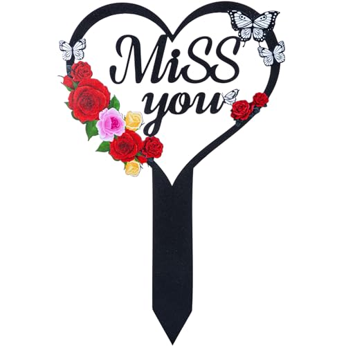 Cemetery Decorations for Grave, Happy Mom Dad Grave Decorations for Cemetery, Memorial Heart Graves Markers for Outdoors - style: Miss You-A