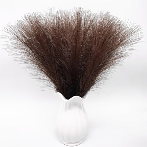 Artificial Pampas Grass Plants Fake Reeds Decoration Set of 28 Stems 18” Faux Florals Bulrush Fluffy Brown Branches for Home Wedding Party Vase Fillers Christmas DIY Feathers Décor - Coffee 28 Pcs - color: Pampas Grass Stems / Coffee 28 Pcs