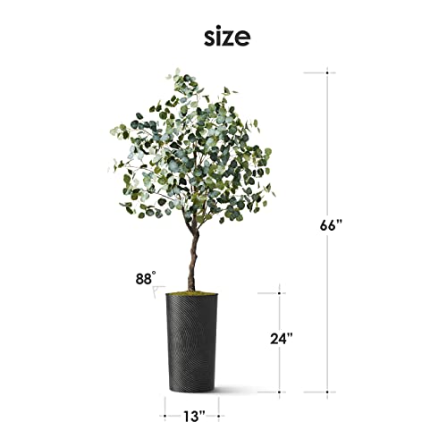 Artificial Tree in Geometric Spiral Pattern Planter, Fake Eucalyptus Silk Tree for Indoor and Outdoor Home Decoration - 66" Overall Tall (Plant Pot Plus Tree) - style: Eucalyptus Tree