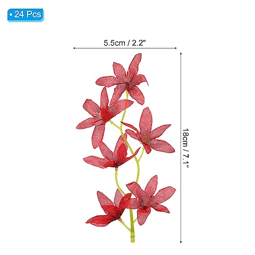 PATIKIL 7 Inch Artificial Orchid Flower, 24 Pcs Floating Candles Simulation Flower Cylinder Vase Fillers for Home Wedding Decoration, Red - color: Red