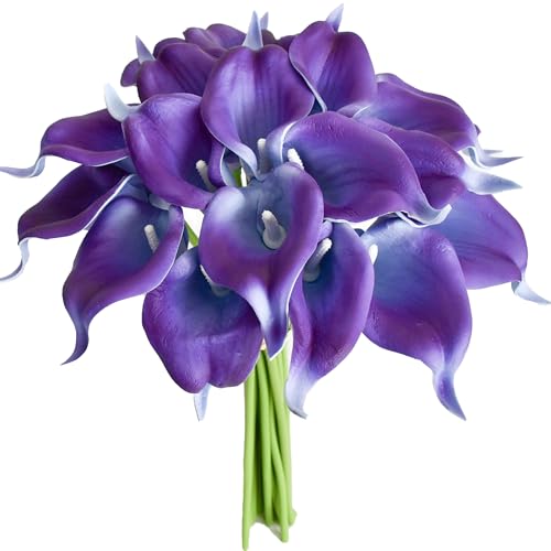 Mandy's 20pcs Purple Calla Lily Artificial Flowers | 13.5 Inch PU Realistic Bouquet for Vase Elegant Home Decor Centerpiece Wedding Bridal Bouquet Table Decoration - color: Purple-1