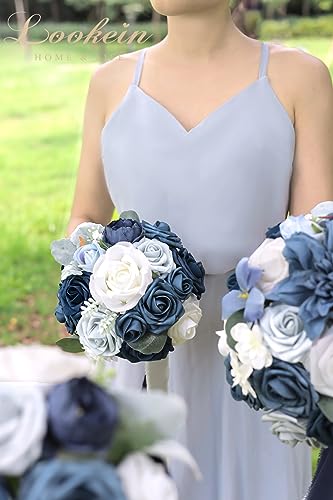 Lookein 7 Inch Wedding Bouquet Artificial Flowers Bouquet Bridesmaid Bouquet Bridal Bouquet Tossing Bouquet for Wedding Ceremony Bridal Shower, Classic Navy Blue - color: 7" Classic Navy Blue