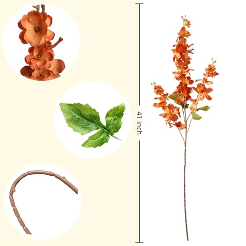 6PCS Autumn Orange Delphinium Artificial Flowers Espigas para Jarrones Fake White Flowers Tall Flowers for Floor Vase Flowers for Tall Vase Floral Arrangements Home Table Wedding Decor - color: Autumn Orange