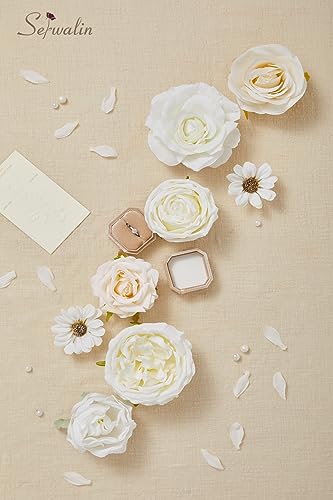 Serwalin Artificial White Flowers for Wedding, Silk Flowers Cake Decoration, Fake Flowers for Centerpieces Bouquets White Roses Peonies, Bridal Shower DIY Christmas - color: Champagne White, size: Square