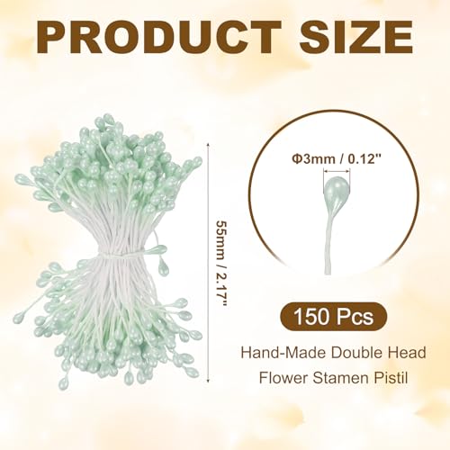 PATIKIL 3mm Double Heads Flower Stamen, 150 Pcs Artificial Pistil Matt Pearl Floral for DIY Christmas Card Wedding Decoration, Light Blue - color: Light Blue