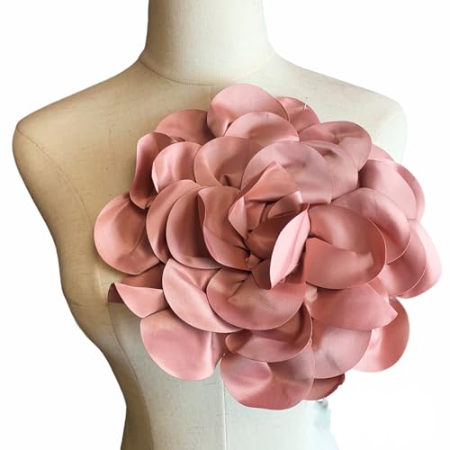 Heyiwell Large Satin Fabric flower for Brooch Pin Wedding Party Dance Dress Suit Clothes Head Hair Accessories DIY Decor 9.45"Inch - color: Dusty Pink