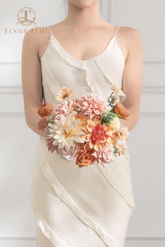 TINGE TIME Fake Flowers Artificial Flowers Peonies Bulbous Chrysanthemum Daisy Hydrangea Sunflower Violets Dahlia Daffodils Epiphyllum Orchid Cherry Blossom Camellia Leyaron (Blush & Champagne) - color: Blush & Champagne