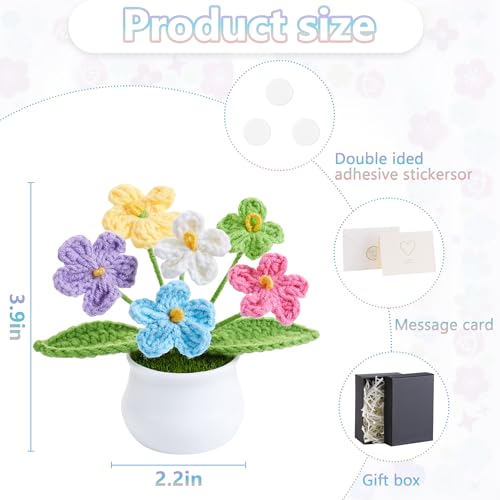 LAIDANLA Crochet Flowers Forget Me Not Potted Plant, Mini Handmade Knitted Flower for Desk, Crochet Flower in Pot, Unique Gifts for Women Teacher Mom Friend, Birthday Graduation - color: Colorful