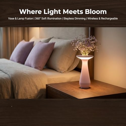 Rechargeable Vase Lamp, Cordless Flower Table Lamp | Portable LED Small Night Light, For Restaurant & Dining Room, For Bedroom Office, Unique Birthday Gifts for Women - color: Pink