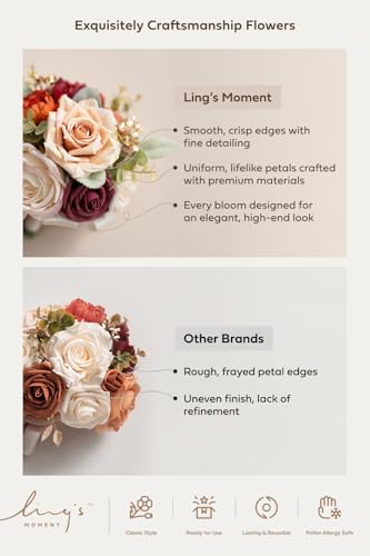 Ling's moment Burgundy Artificial Wedding Flower Bouquets for Bridesmaids Blush Floral Bouquet Mashala Bridesmaid Bouquets with Ribbon Ceremony Anniversary Homecoming,7-inch Diameter - color: Red-marsala & Blush Pink