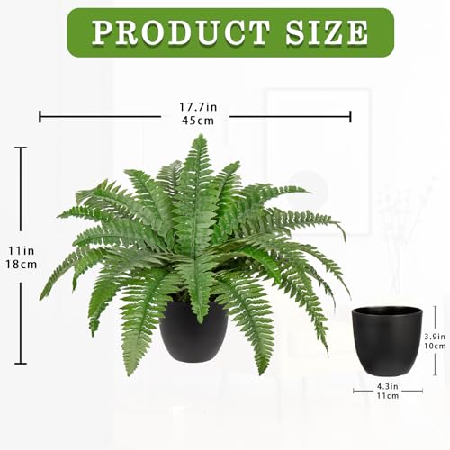 Hollyone 17.7" Fake Fern Potted Plant Small Artificial Boston Ferns in Pot 25 Leaves for Outdoors & Indoor Faux Fern Bush Plant for Patio Garden Farmhouse Windowsill Office Living Room Home Decor - size: Medium