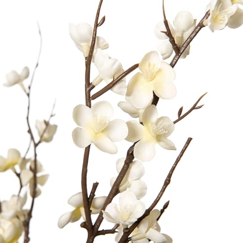 Ammyoo 4Pcs Cherry Blossom Branches Artificial Flowers for Spring Summer Indoor Decoration,Faux Long Stem Artificial Flowers for Wedding Home Office Bedroom Party Table Centerpieces Decor(White) - color: White