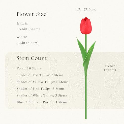 16Pcs Tulips Artificial Flowers Real Touch PU Faux Tulips Colorful Fake Flowers for Home Decor - Easter Spring Table Arrangement in Vase (Bedroom, Living Room, Kitchen) - color: Multicolor-16