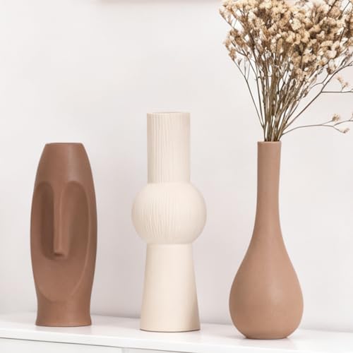 Ceramic Vase Set of 3 Home Decor Modern Farmhouse Style Living Room Ornament Dining Table Room Pottery Small Vases for Dried Flowers Colorful - color: Vt13 Brown/Beige