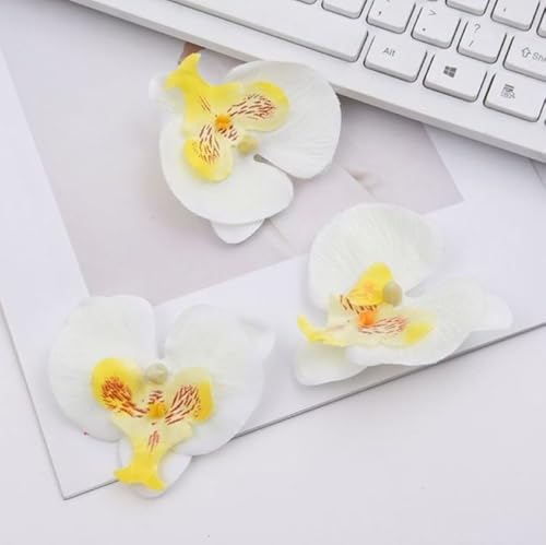 Corkwaw 50 Pcs Orchid Petals Artificial Decorations Orchids Heads Flowers Faux Silk Phalaenopsis Butterfly Flower Heads for Handmade DIY Home Wedding Party Decoration (White) - color: White