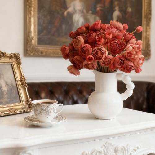 24 Stems Artificial Ranunculus Flowers - 96 Bloom Faux Silk Ranunculus Bouquet for Wedding Decorations, Home Décor, Holiday Arrangements & Large Event Centerpieces (BurntOrange) - color: Burntorange