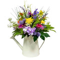 14 Inch Lighted Farmhouse Watering Can Centerpiece with Timer | Spring Summer Floral Arrangement with Daisies, Lavender, Orchids and 10 Warm LED Lights for Table Kitchen Decor
