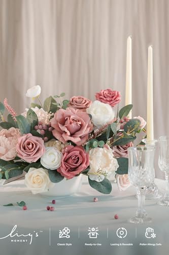 Ling's moment Fake Flowers Box, Faux Artificial Greenery Stems Foam Roses Berry Silk Peonies Eucalyptus Fabic Flower for Centerpieces Bouquet Wedding Floral Vase, Cinnamon Rose & Ivory, Grand Combo - color: Pk-cinnamon Rose & Ivory, size: Grand
