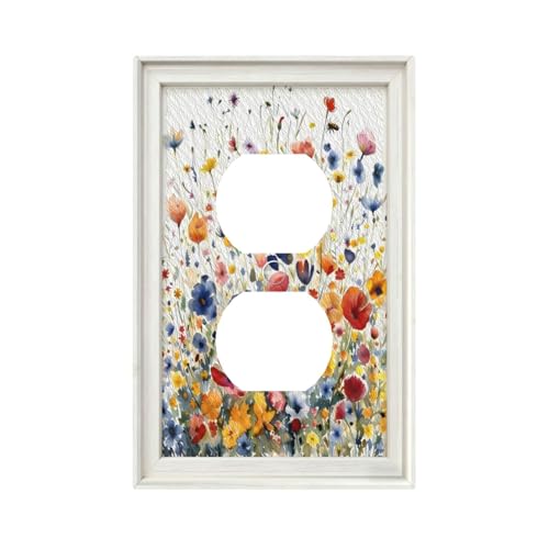Decorative Art Light Switch Covers Watercolor Wildflower Bouquet 1 Gang Single Duplex Outlet Wall Plate Switchplate Electrical Faceplate for Home Decor - color: Watercolor Wildflower Bouquet, size: 1-Gang Duplex Outlet / 5 x 3 IN