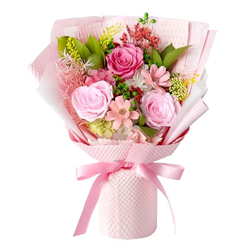 Preserved Roses Bouquet with Vase - Pink Real Eternal Roses that Last 1-3 Years - Forever Flowers Valentines Day Gifts for Her, Home Decor Centerpiece - color: Pink