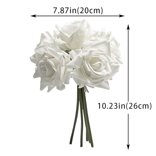 Artificial Roses-10-pcs Soft Touch Fake Flowers with Stems, Realistic Bridal Bouquet & Bulk Home Party Wedding Decor Roses - color: White 10pcs