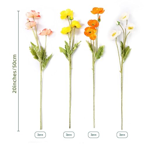 Artificial Poppy Flowers, 8 Bundles Faux Poppies with Stems for Floral Arrangements - Wedding, Home, Office, Party Table Centerpiece Decor - color: Mixcolor