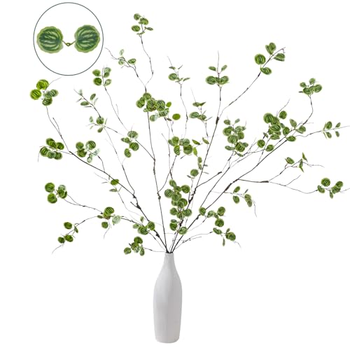 4 Pcs 38.5" Tall All-Green Artificial Branches with Leaves, Realistic Faux Ficus Greenery Stems, Bendable Fake Plant Twigs for Tall Floor Vases, Home Centerpiece, Office & Spring Decor (MN Watermelon) - color: Mn Watermelon