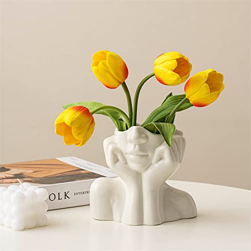 Large Ceramic Face Vase, White Flower Vases for Decor Female Form Head Half Body Vase Boho Unique Decorative Modern Style for Home Living Room Office Book Shelf (Large) - color: A(large)