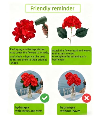 50 Pack Artificial Red Hydrangea Flowers with Leaves, 6 Inch Silk Flower Heads, DIY Mother's Day Wedding Decor Set with 100 Leaves, 50 Stems - color: Red