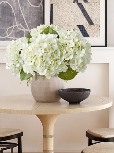 ZYTUYO 4PCS White Artificial Flowers Hydrangea 20" Real Touch Latex Faux Hydrangeas Silk Flowers with Green Leaves Stems for Short or Tall Vase Table Party Center Fake Bouquet Decor - color: White