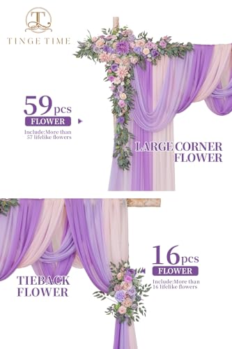 TINGE TIME Artificial Arch Flowers Kit Pack of 5, Wedding Decorations for Reception with Hanging Flowers, Wedding Arch Silk Floral Arrangements Ceremony Backdrop Bridal Shower Outdoor Party Decor - color: Violet&mistyrose