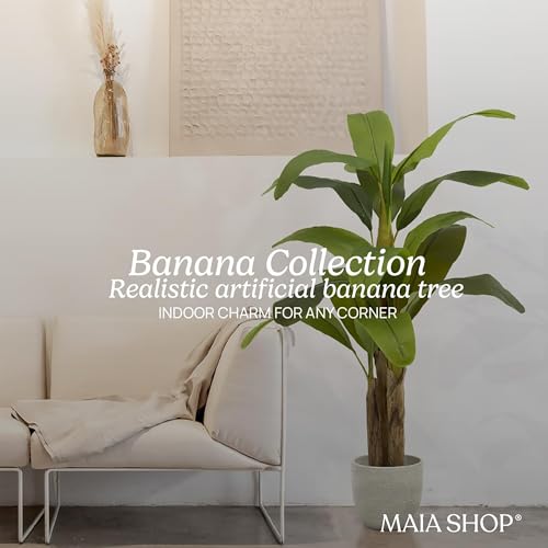 Maia Shop 5ft Artificial Banana Tree Plant for House, Apartment or Office – Realistic Fake Indoor Plants for Living Room, Kitchen, Bedroom, Entryway or Bathroom – Faux Greenery for Home Décor - color: Banana, size: 5ft