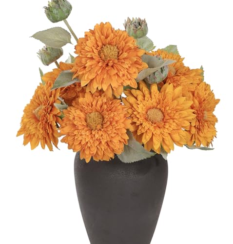 Kimura's Cabin 5Pcs Fake Sunflowers Artificial Flowers 16.5" Long Stem Indoor Fake Flowers in Vase for Wedding Bouquets Home Autumn Garden Outdoor Coffee Table Centerpiece Decor Orange Flowers - color: Orange Yellow