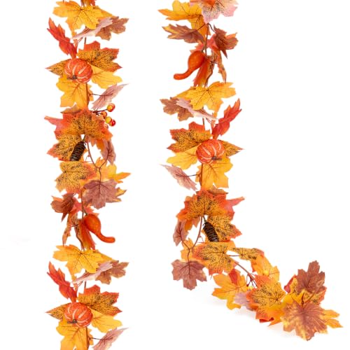 MAKHOT Fall Decor -5.9 Ft Autumn Thanksgiving Maples Leaf Garland-Fall Decor Garland for Halloween Mantle Fireplace Farmhouse Harvest Decorations for Home Outdoor Indoor Porch - color: Maple-1pcs