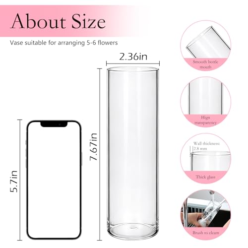 16 Pack Glass Cylinder Vase, 7.67" H×2.36" W Clear Vases for Centerpieces, Flower Vases for Bouquet,Hurricane Vase Ideal for Wedding Table Centerpieces, Floating Candles & Bouquet Arrangements - size: Smooth-16PCS