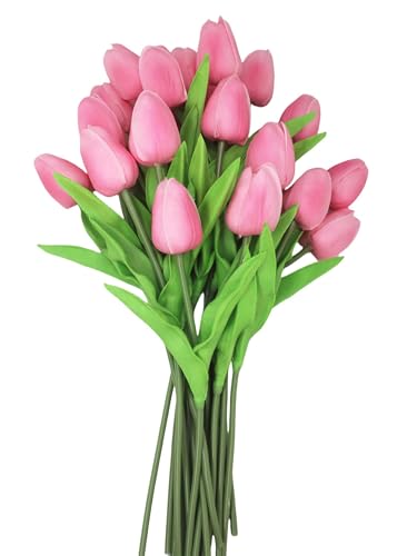 10-Heads Tulips Artificial Flowers Arrangement Centerpiece Decoration Flowers for Wedding Flowers Bouquets Office Desk (Pink) - color: Pink