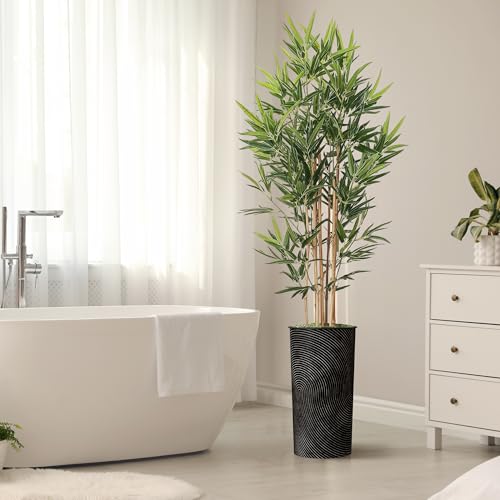 Artificial Tree in Geometric Spiral Pattern Planter, Fake Bamboo Silk Tree for Indoor and Outdoor Home Decoration - 70" Overall Tall (Plant Pot Plus Tree) - style: Bamboo