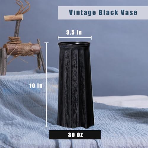 Valemoon Black Vintage Vase, 10 Inches Antique Glass Vase Rustic European Unique Chic Style for Tabletop, Kitchen, Office, Living Room Decoration - color: Black